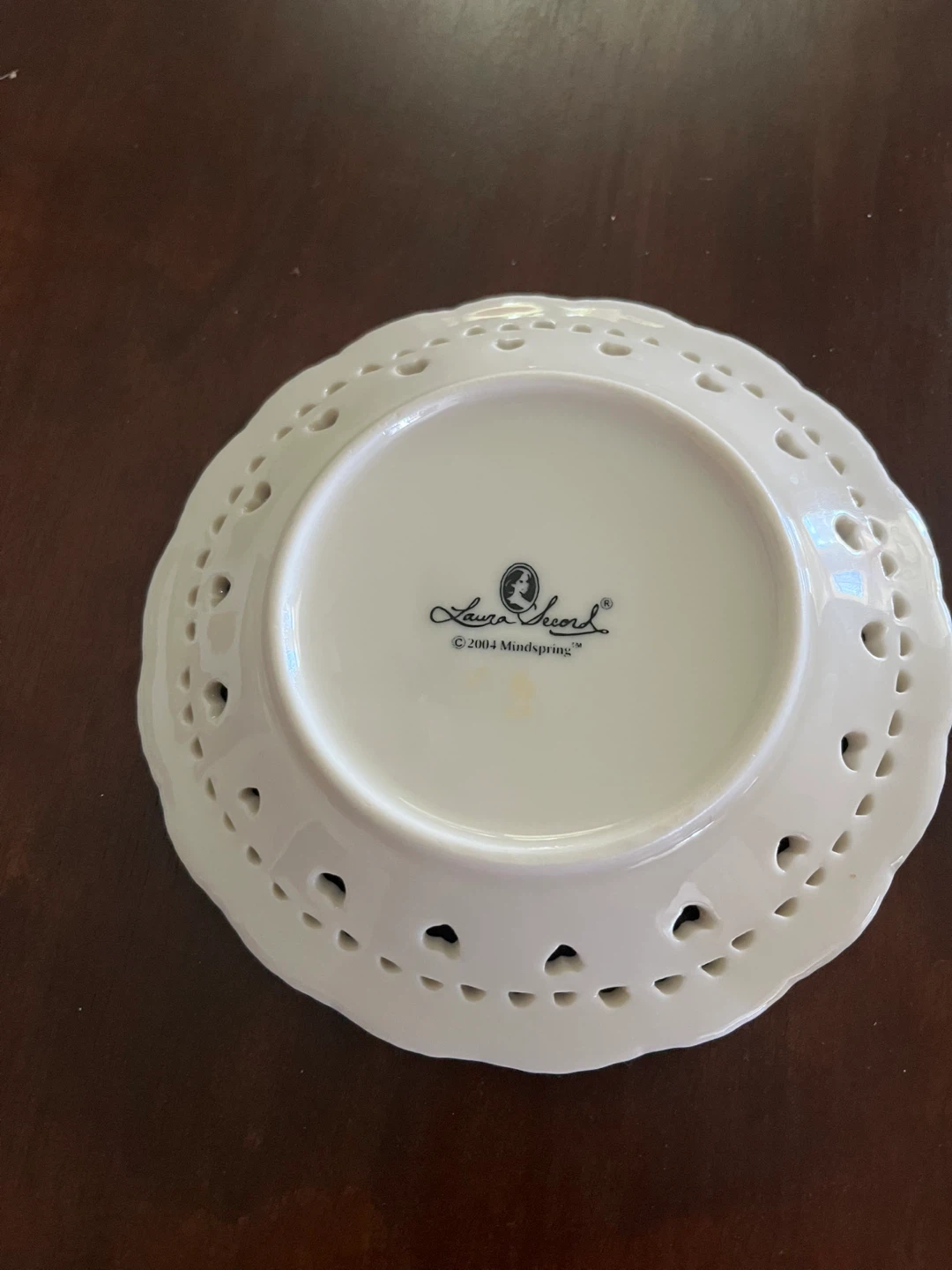 2004 Laura Secord White Heart Lace Trim Trinket Dish - photo 3