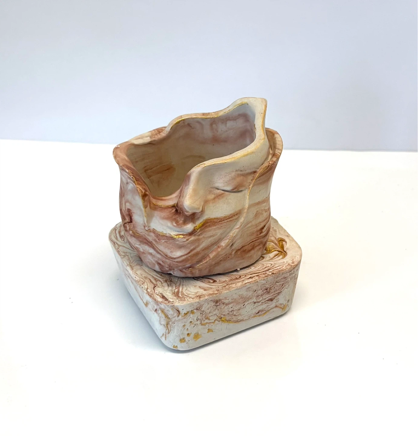 Handmade face sculpture planter or trinket box