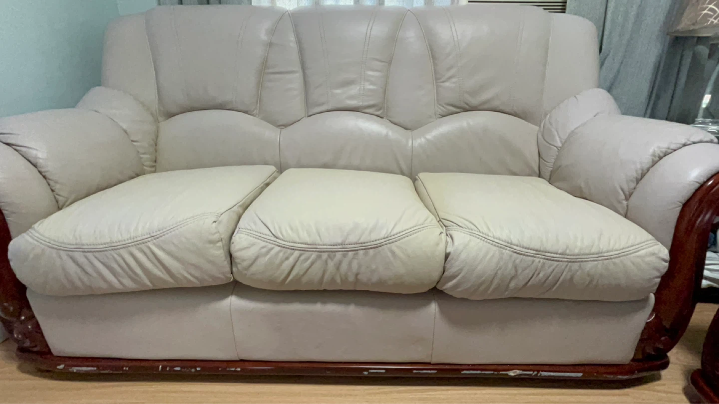 Beige Leather Sofa Set - photo 2