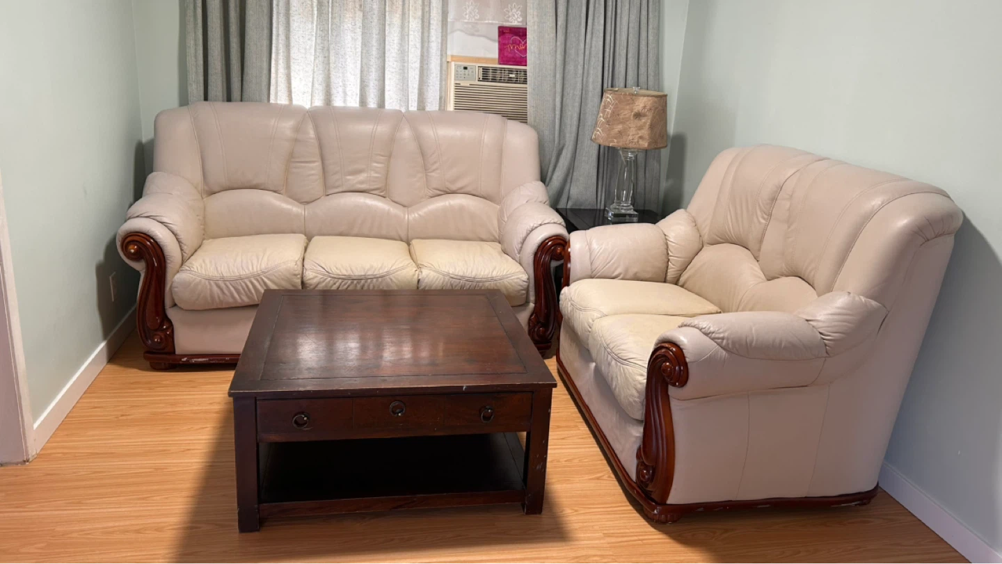 Beige Leather Sofa Set