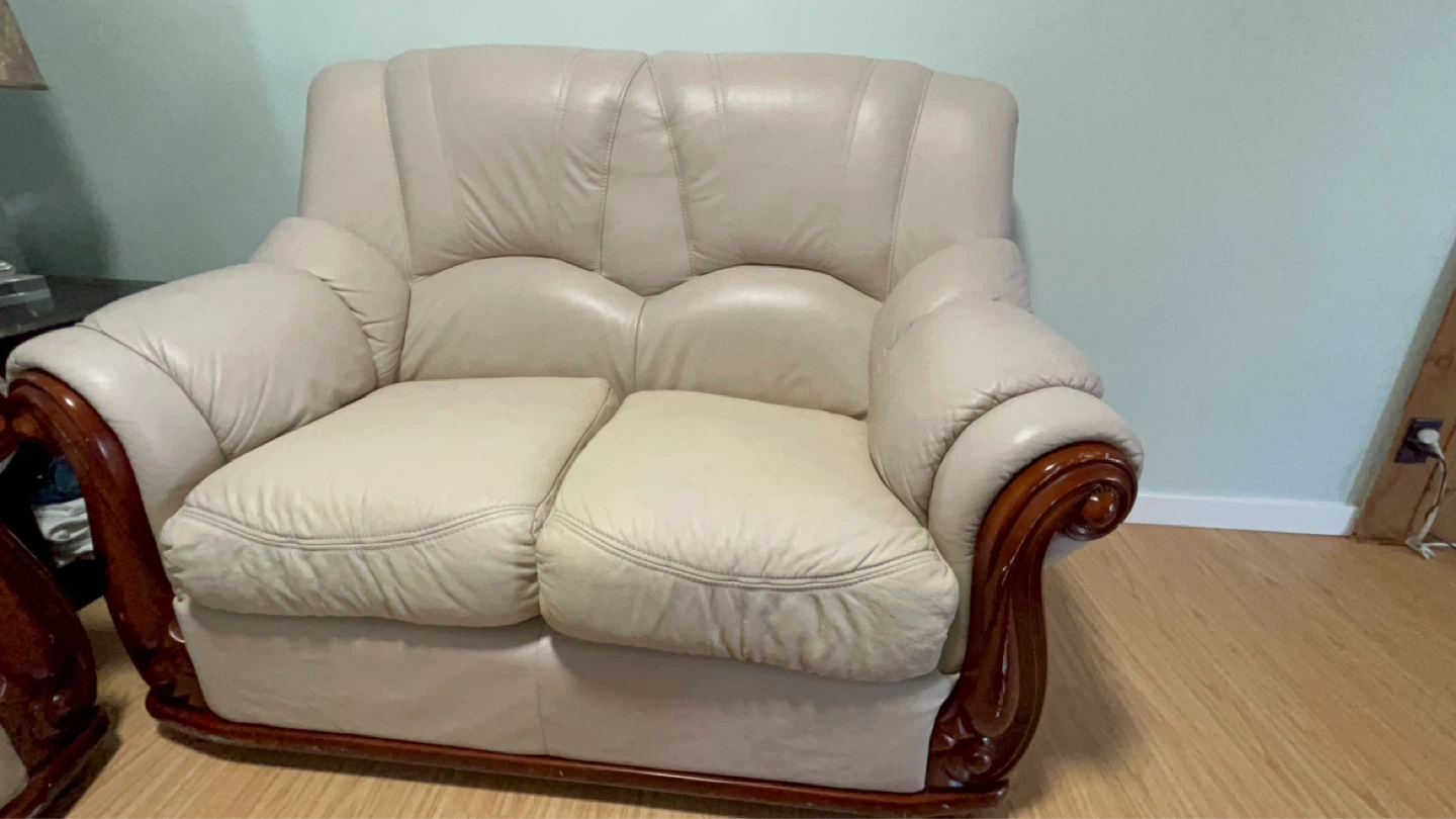 Beige Leather Sofa Set - photo 5