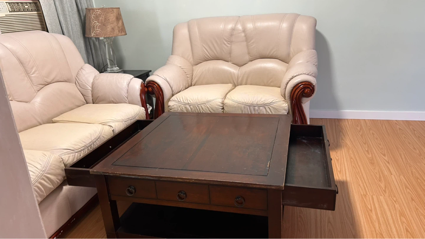 Beige Leather Sofa Set - photo 4