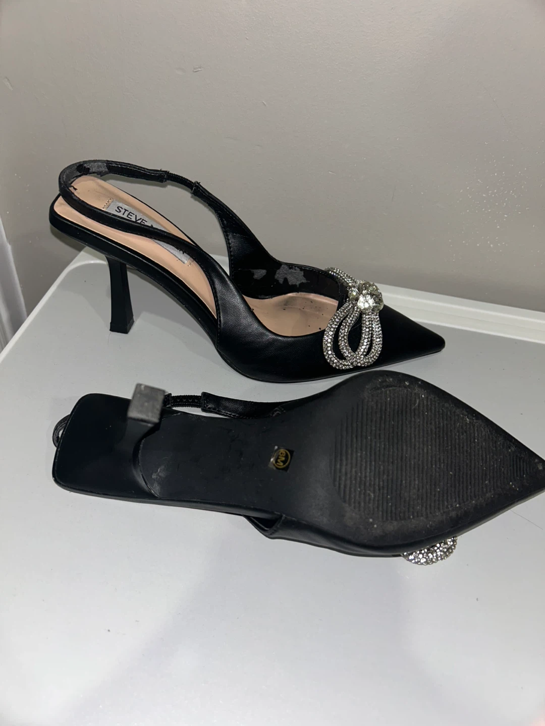 Steve Madden Black Slingback Heels with Rhinestone Bow Size 9 - photo 3