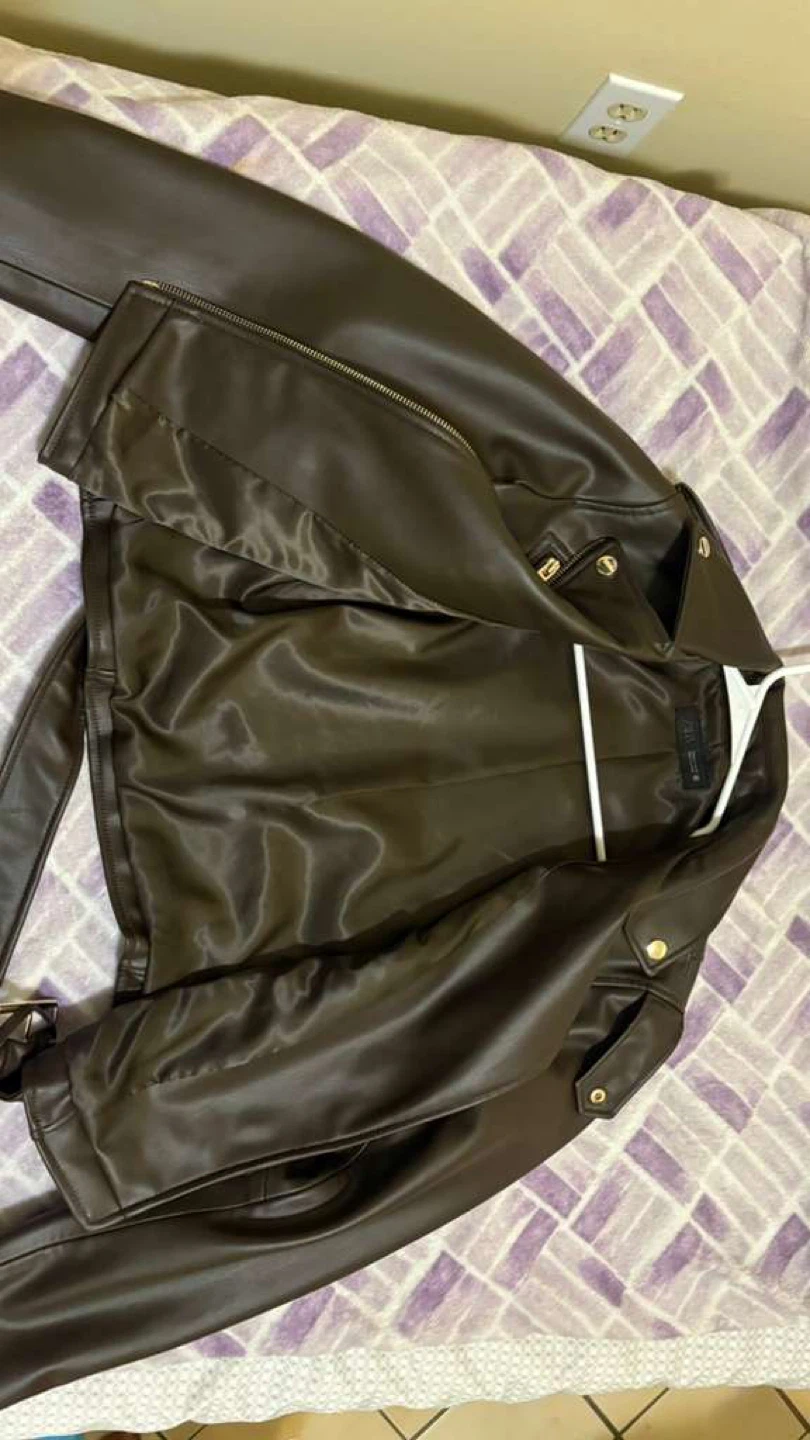 Zara Brown Faux Leather Moto Jacket - photo 2