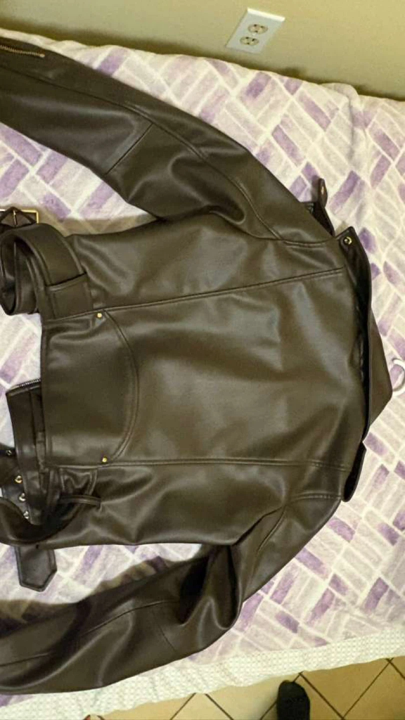 Zara Brown Faux Leather Moto Jacket - photo 4