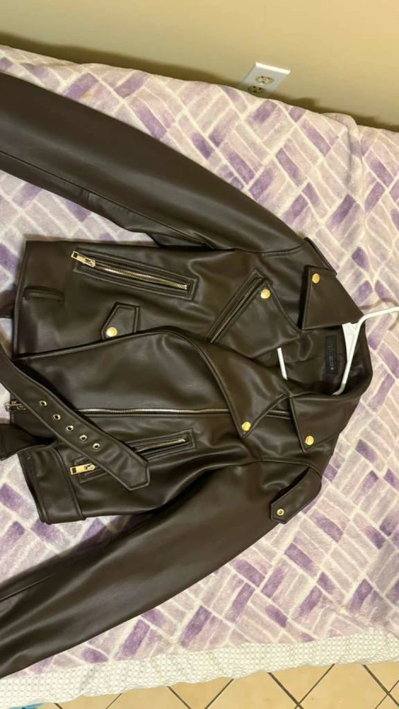 Zara Brown Faux Leather Moto Jacket