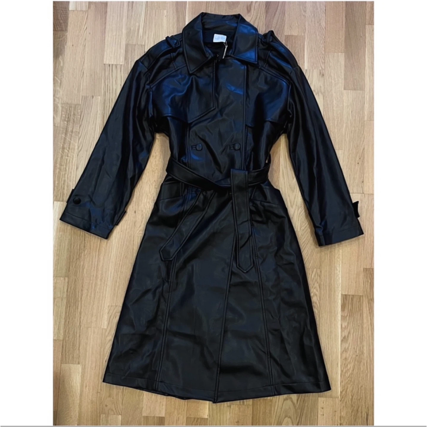 ANINE BING 2020 FINLEY FAUX LEATHER TRENCH COAT IN BLACK SZ SM - photo 2