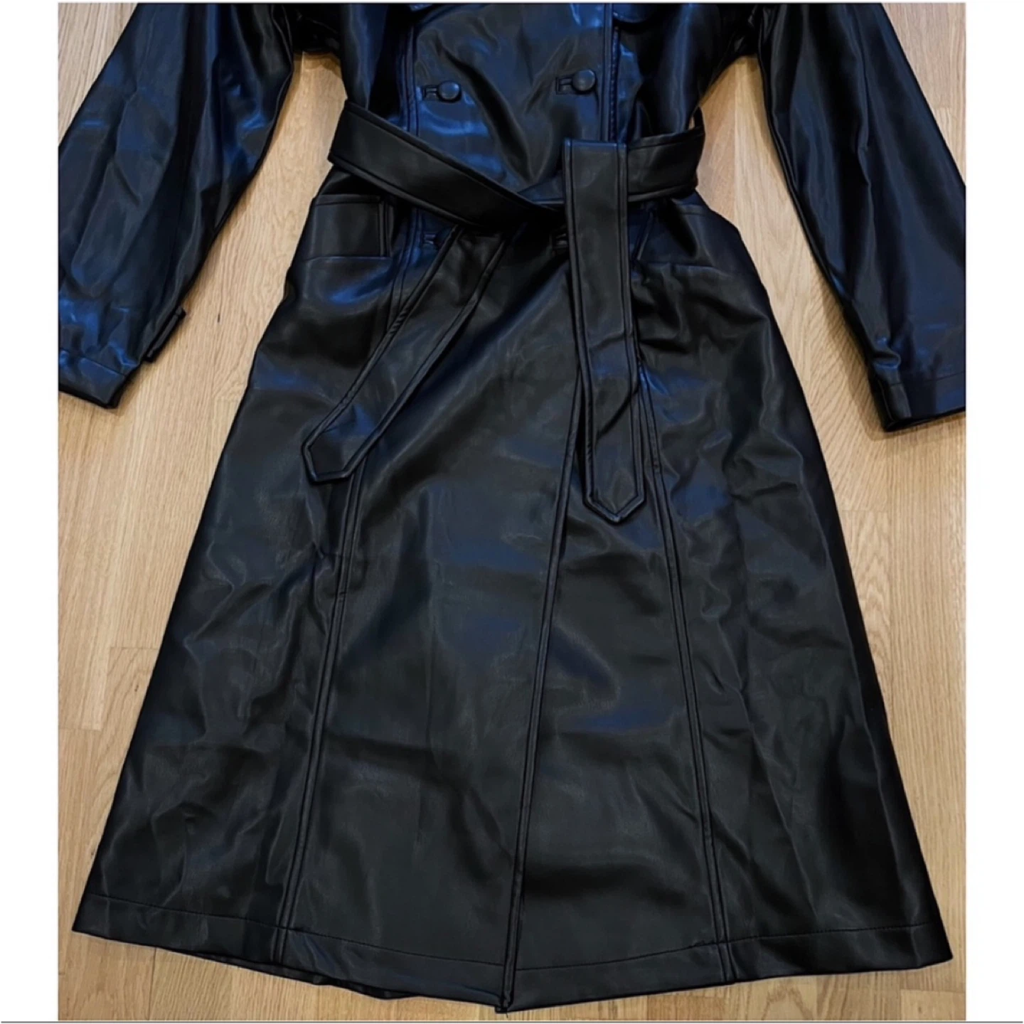 ANINE BING 2020 FINLEY FAUX LEATHER TRENCH COAT IN BLACK SZ SM - photo 3