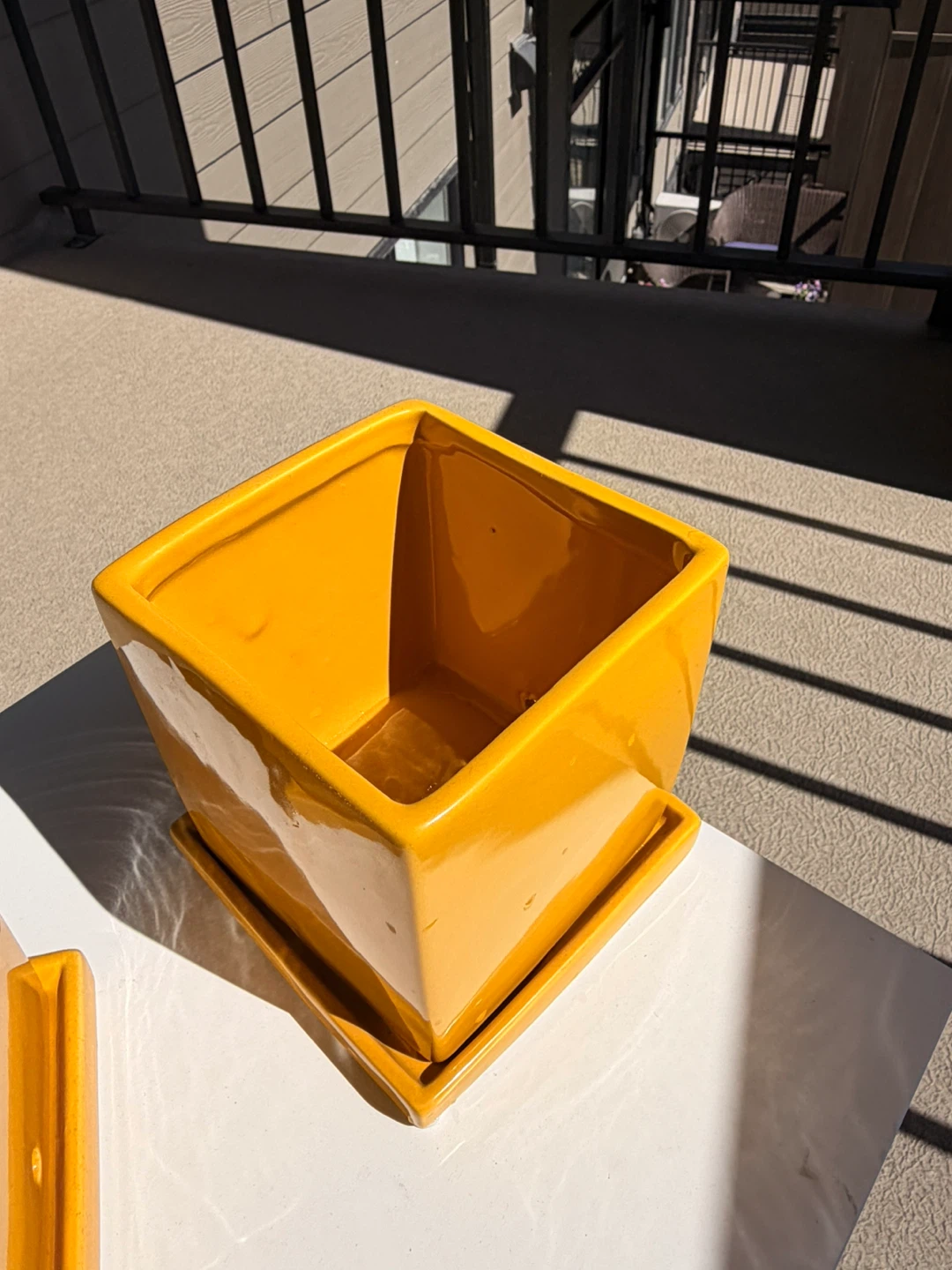 Yellow Square Ceramic Planter with Saucer - photo 3