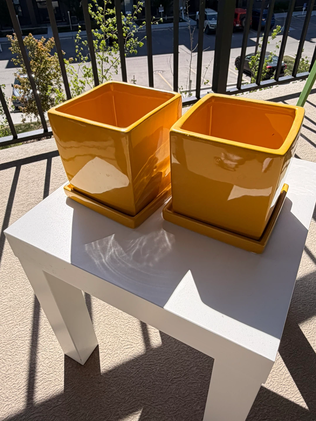 Yellow Square Ceramic Planter with Saucer - photo 2