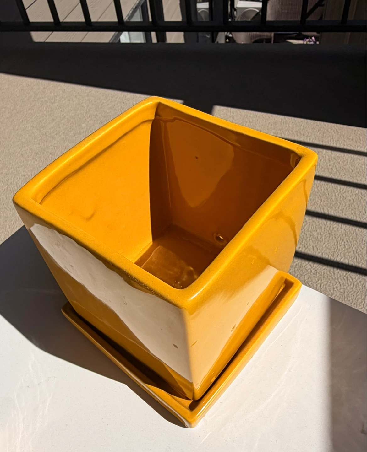 Yellow Square Ceramic Planter with Saucer - photo 4