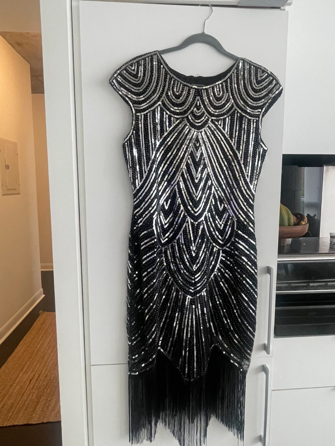 Black Sequin Flapper Dress with Fringe