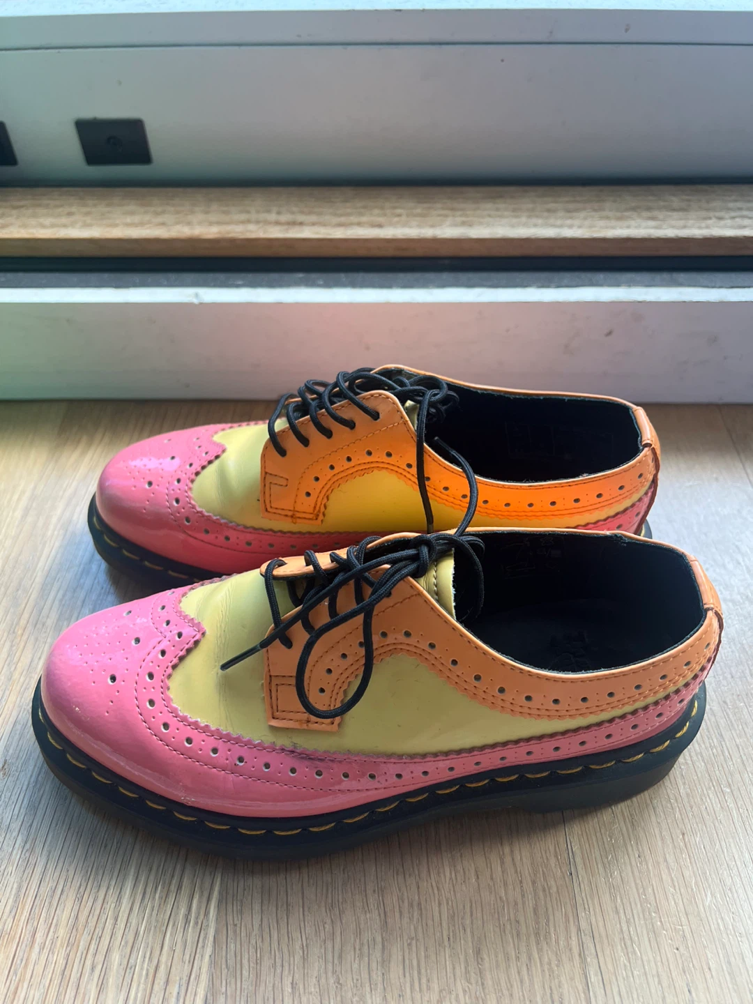 Dr. Martens Pink Yellow Orange Patent Brogue Shoes - photo 3