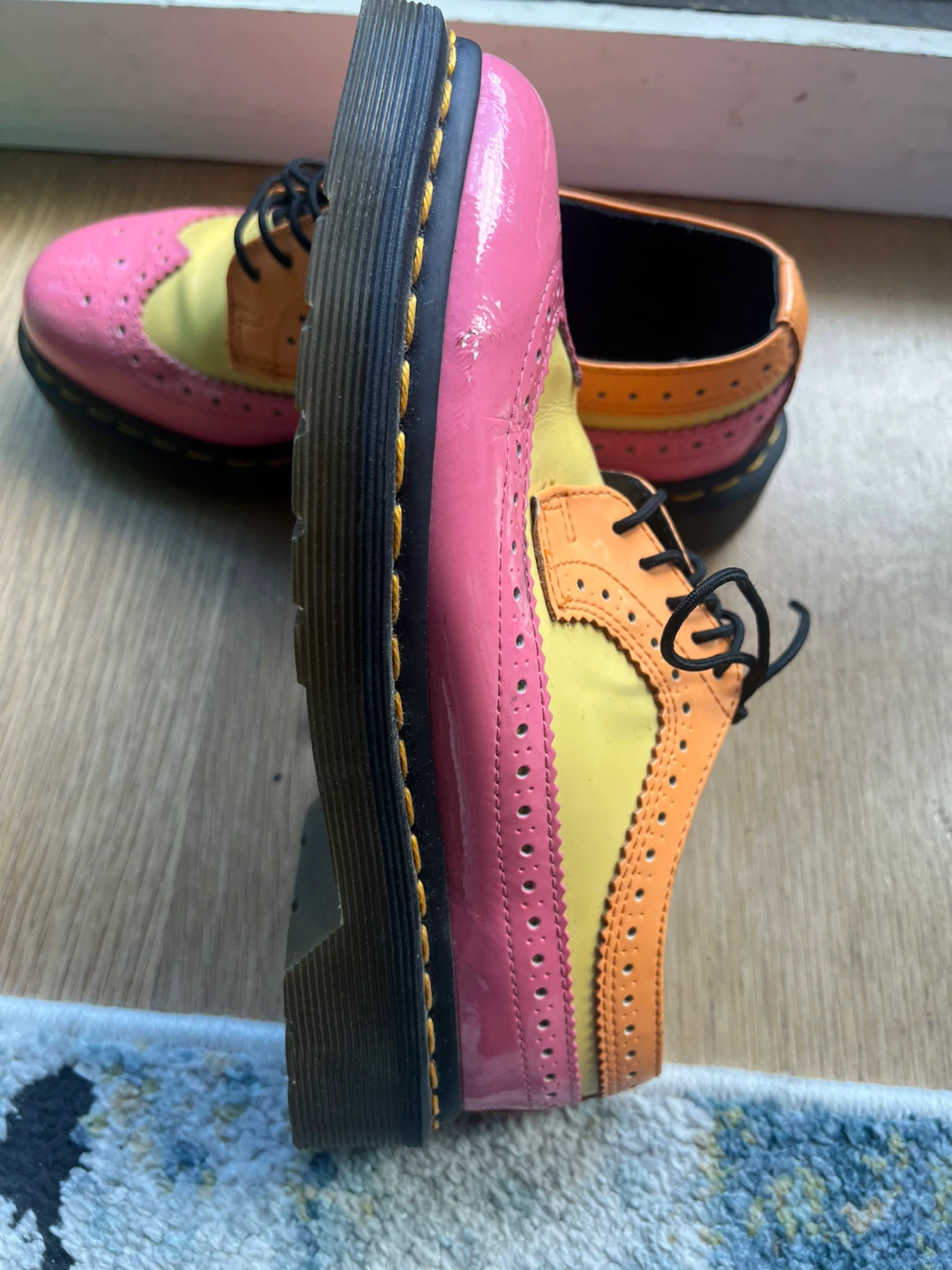 Dr. Martens Pink Yellow Orange Patent Brogue Shoes - photo 4