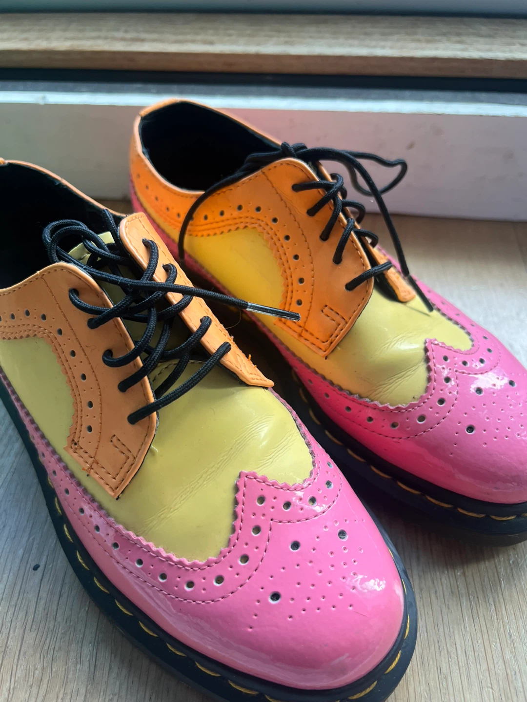 Dr. Martens Pink Yellow Orange Patent Brogue Shoes