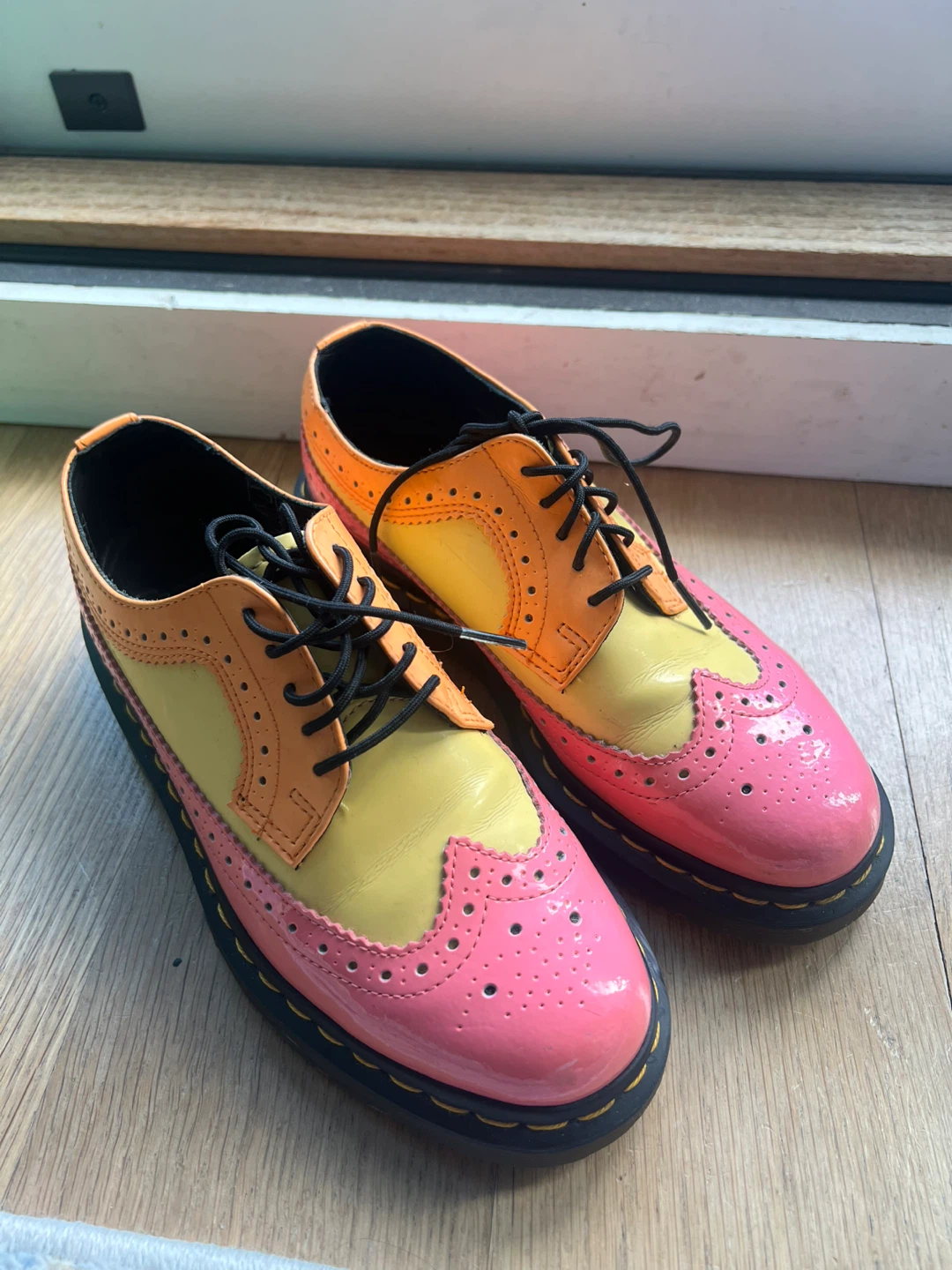 Dr. Martens Pink Yellow Orange Patent Brogue Shoes - photo 2