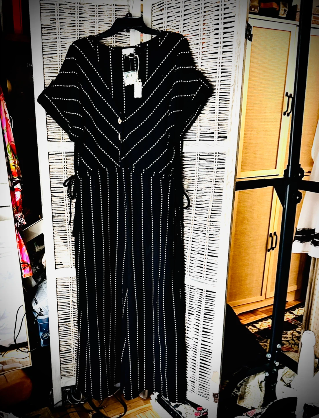 World Market black striped jumpsuit size L/XL