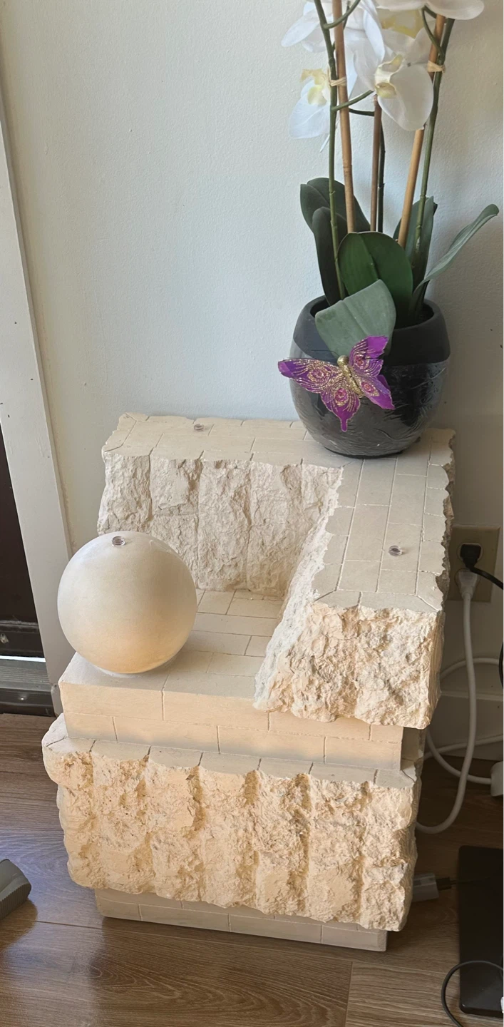 Unique Stone-Look Side Table with Sphere Accent - photo 2