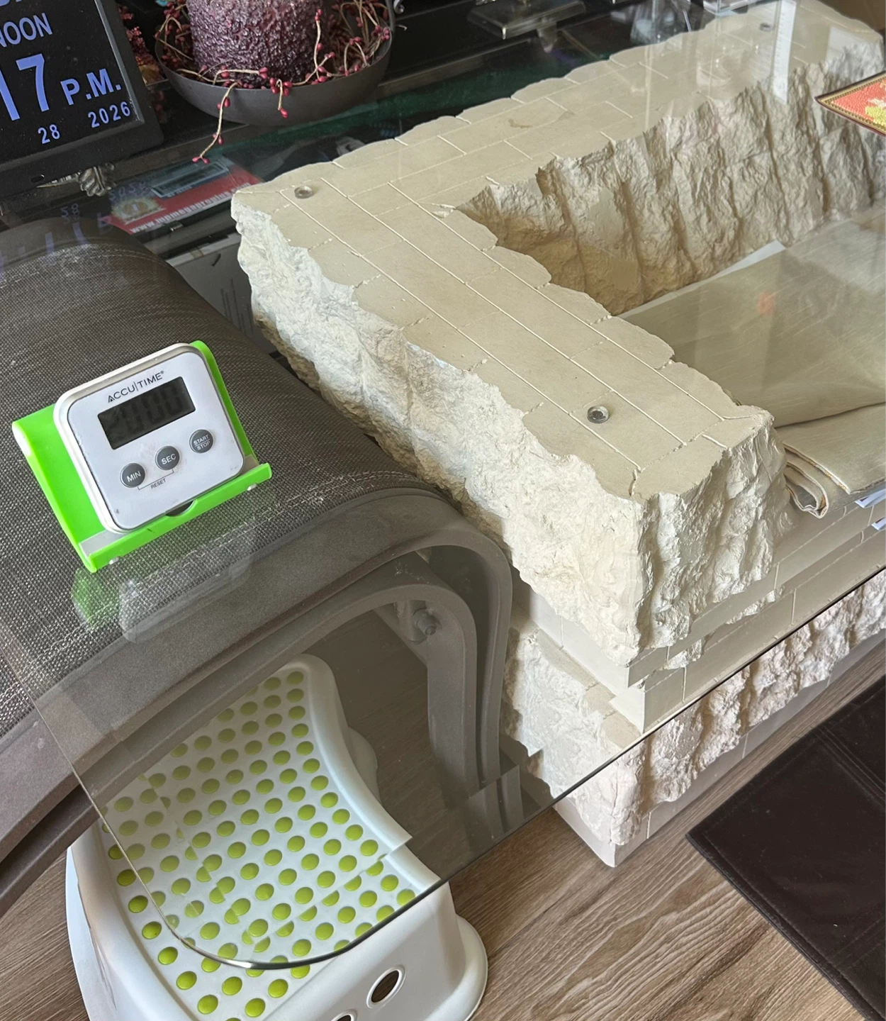 Unique Stone-Look Side Table with Sphere Accent