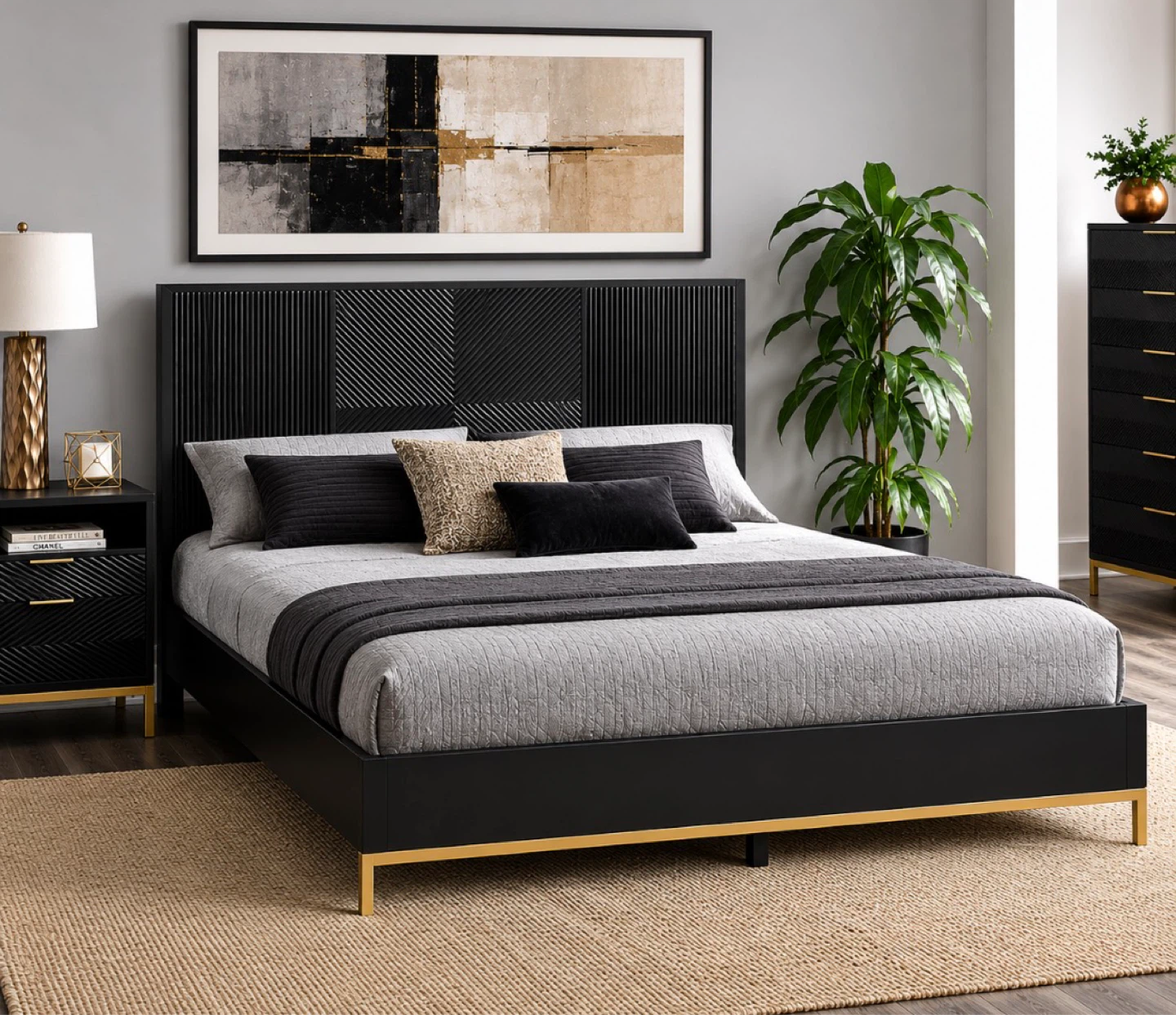 New King Size Platform Bed - Low Profile Black