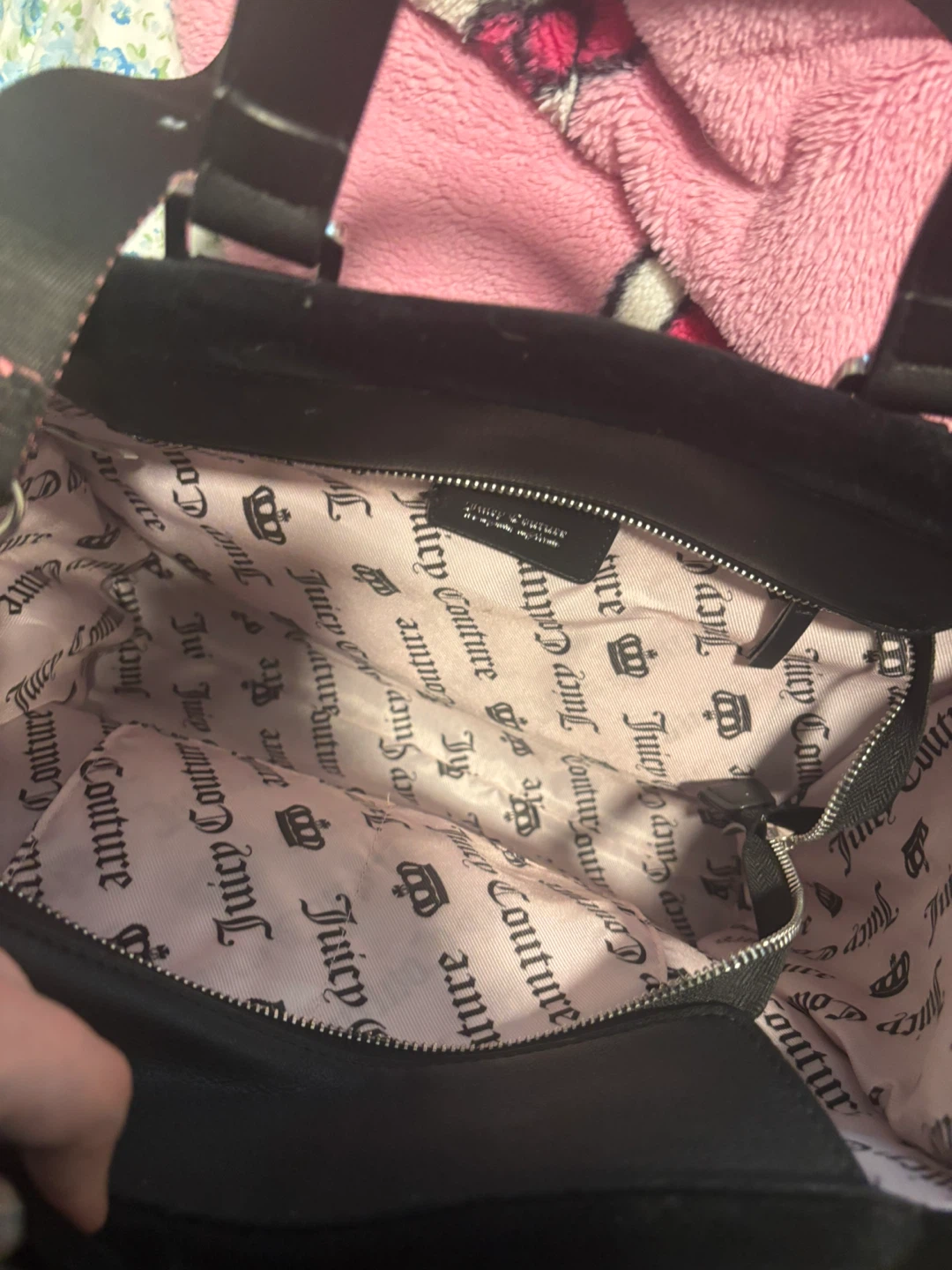 Juicy Couture Black Velour Tote Bag with Coin Pouch
