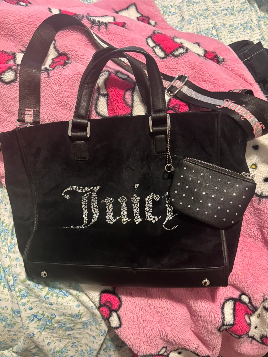 Juicy Couture Black Velour Tote Bag with Coin Pouch - photo 2