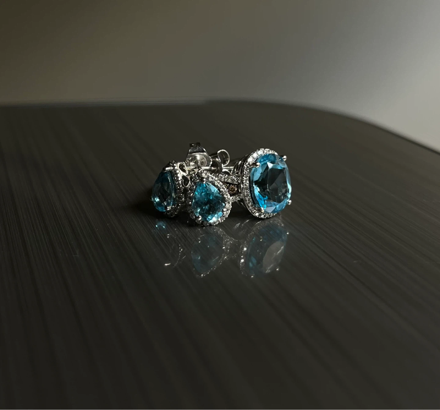 Luxury 14K White Gold Blue Topaz & Diamond Matching Set ✨