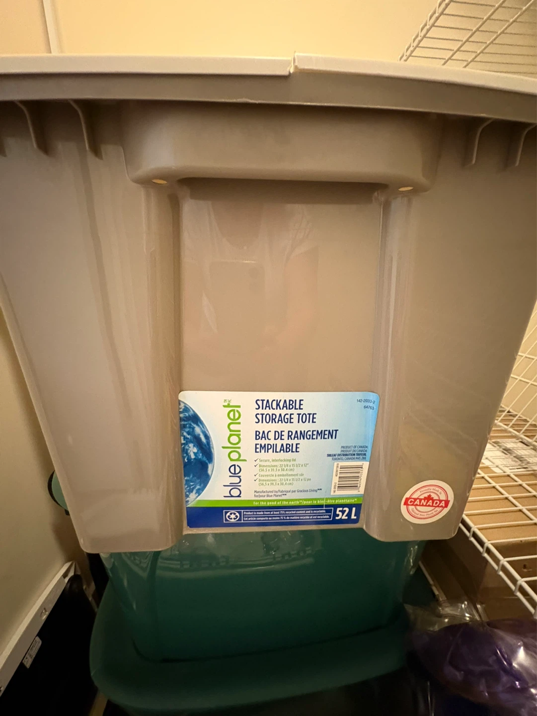 Blue Planet Stackable Storage Tote 52 L