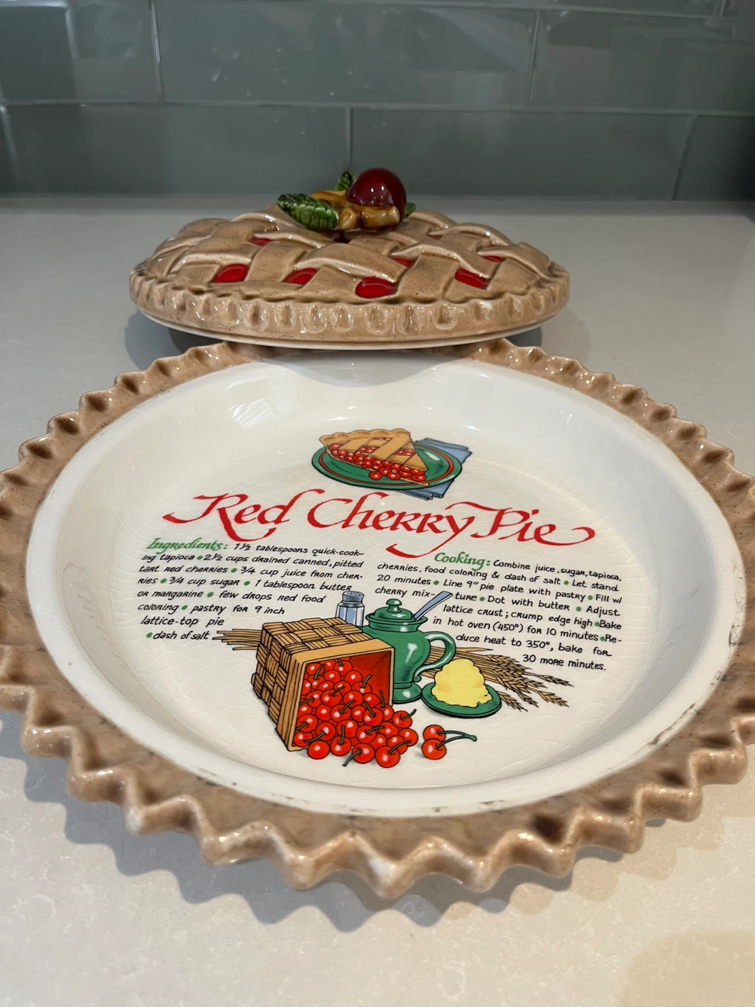 Ceramic Pie Plate with Red Cherry Pie Recipe - photo 4