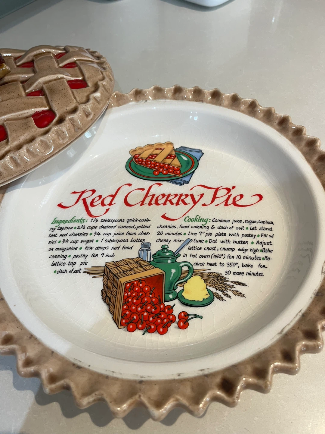 Ceramic Pie Plate with Red Cherry Pie Recipe - photo 3