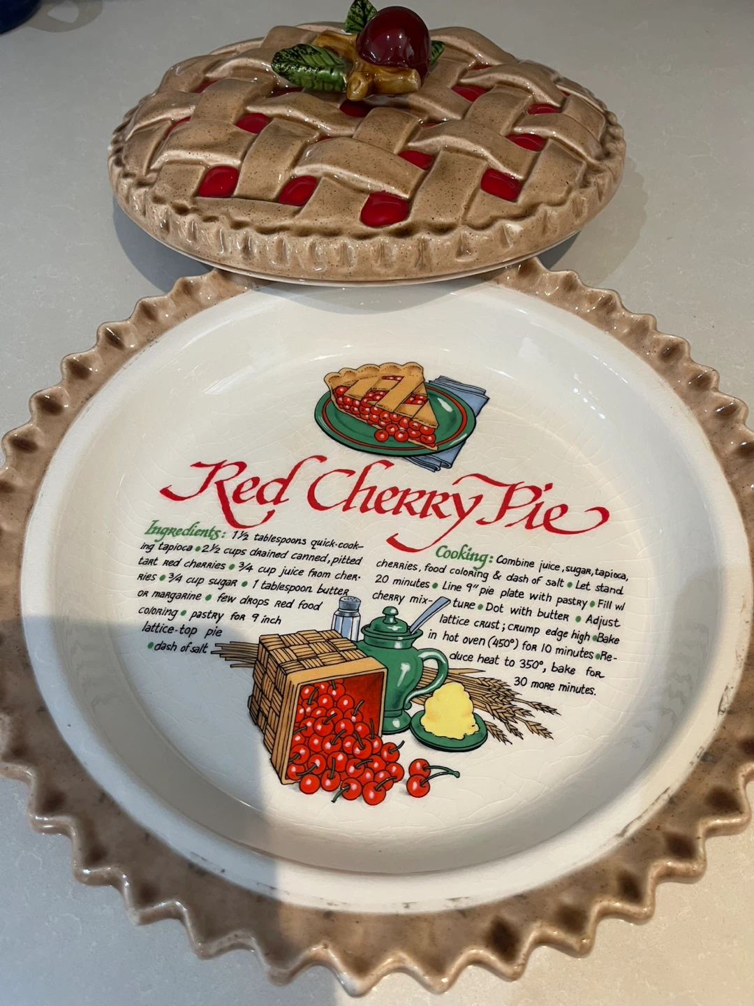 Ceramic Pie Plate with Red Cherry Pie Recipe - photo 2