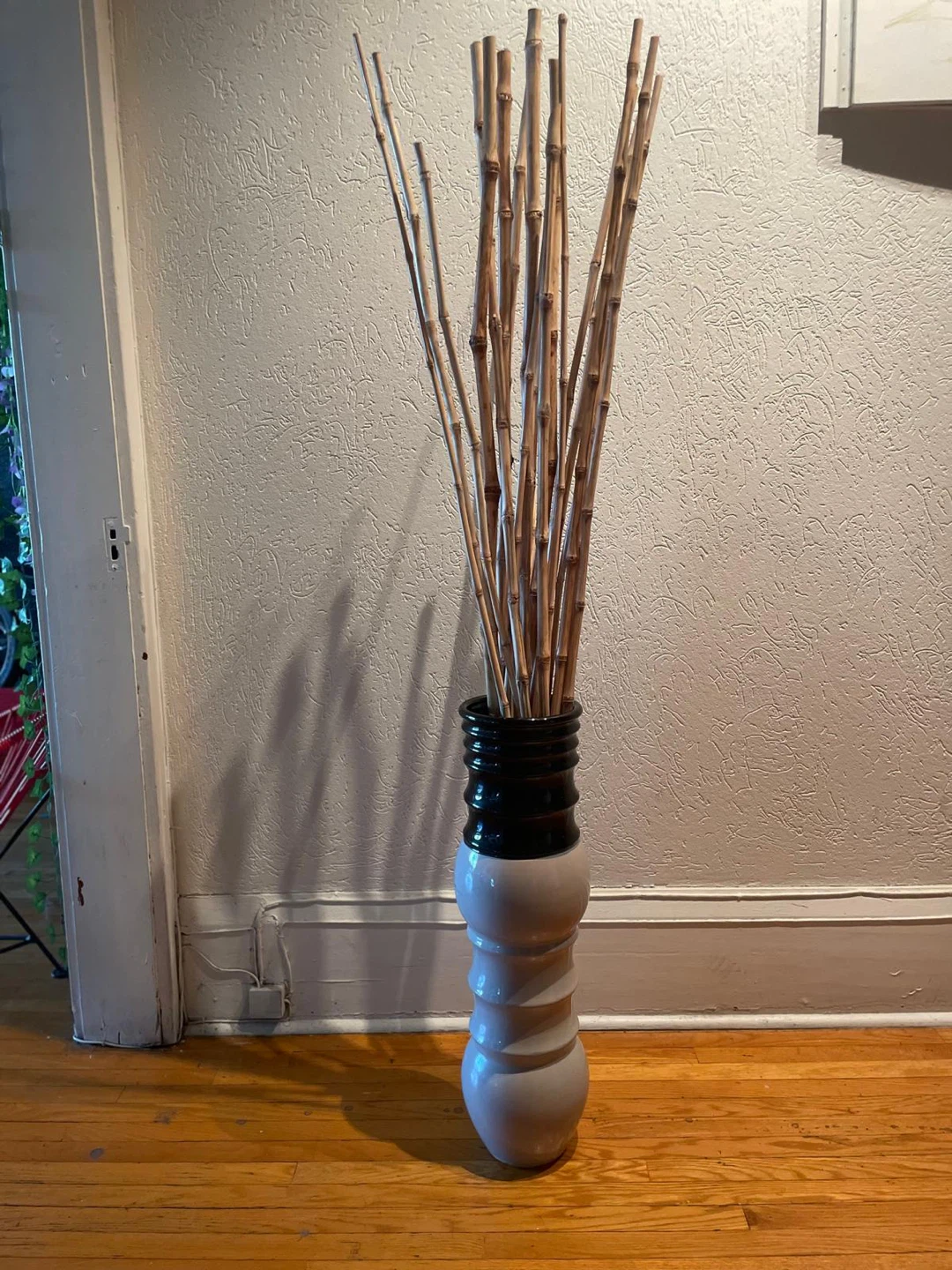 Tall Decorative Vase with Bamboo Stems