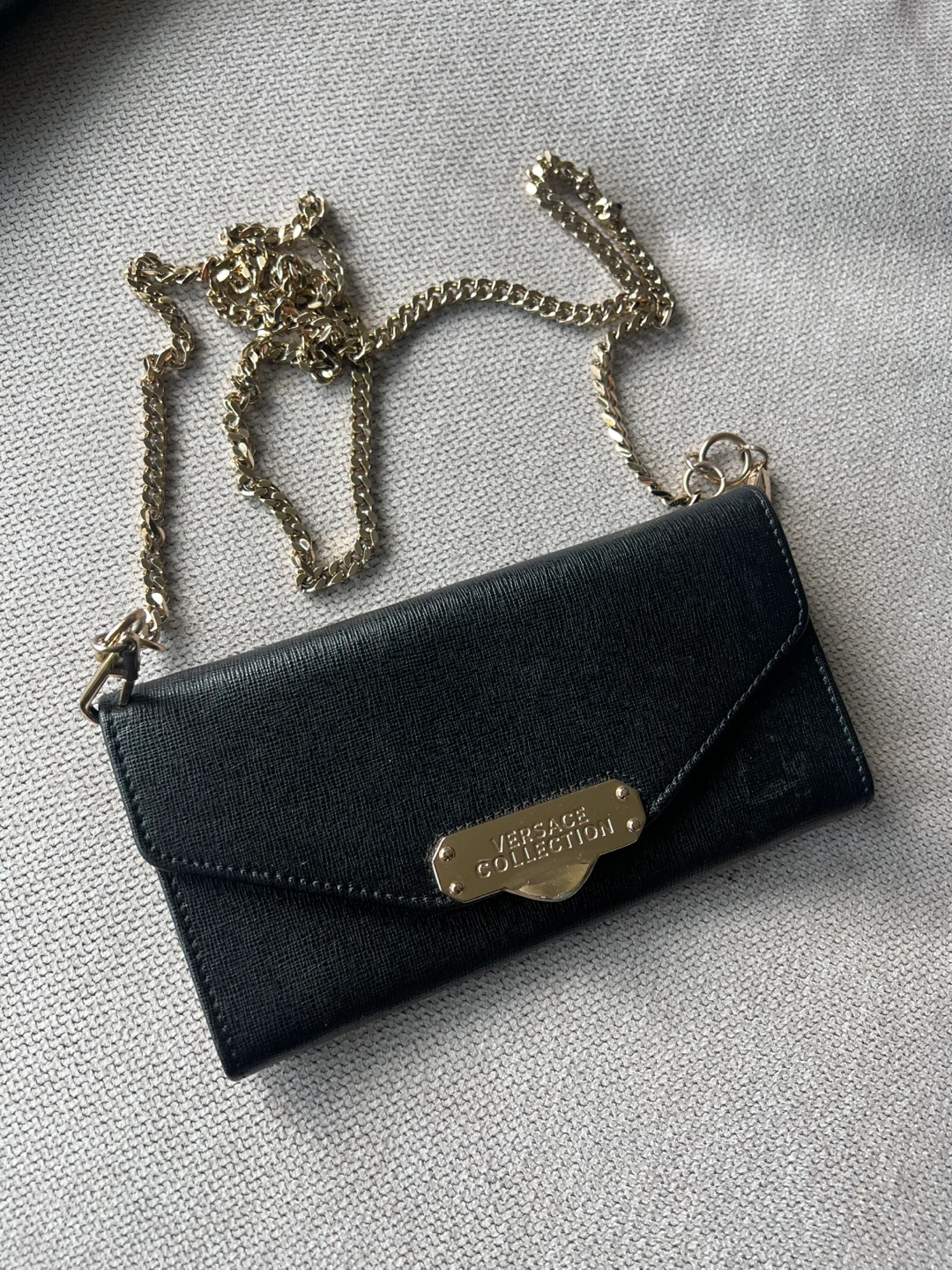 Versace Collection Black Leather Wallet on Chain