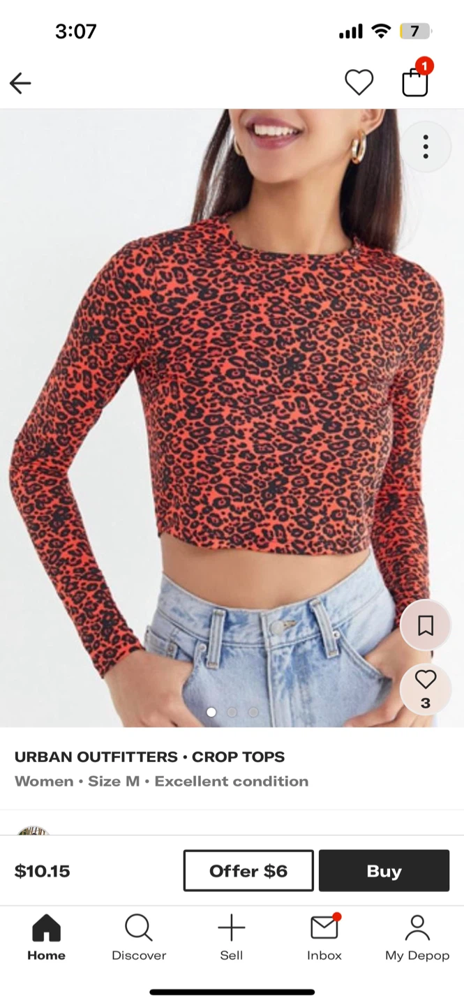 Urban Outfitters Red Leopard Print Long Sleeve Crop Top XS/TP