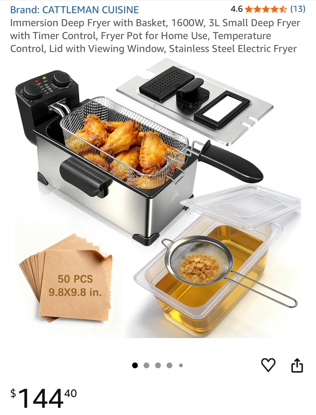Cattleman Cuisine 3L Immersion Deep Fryer with Basket