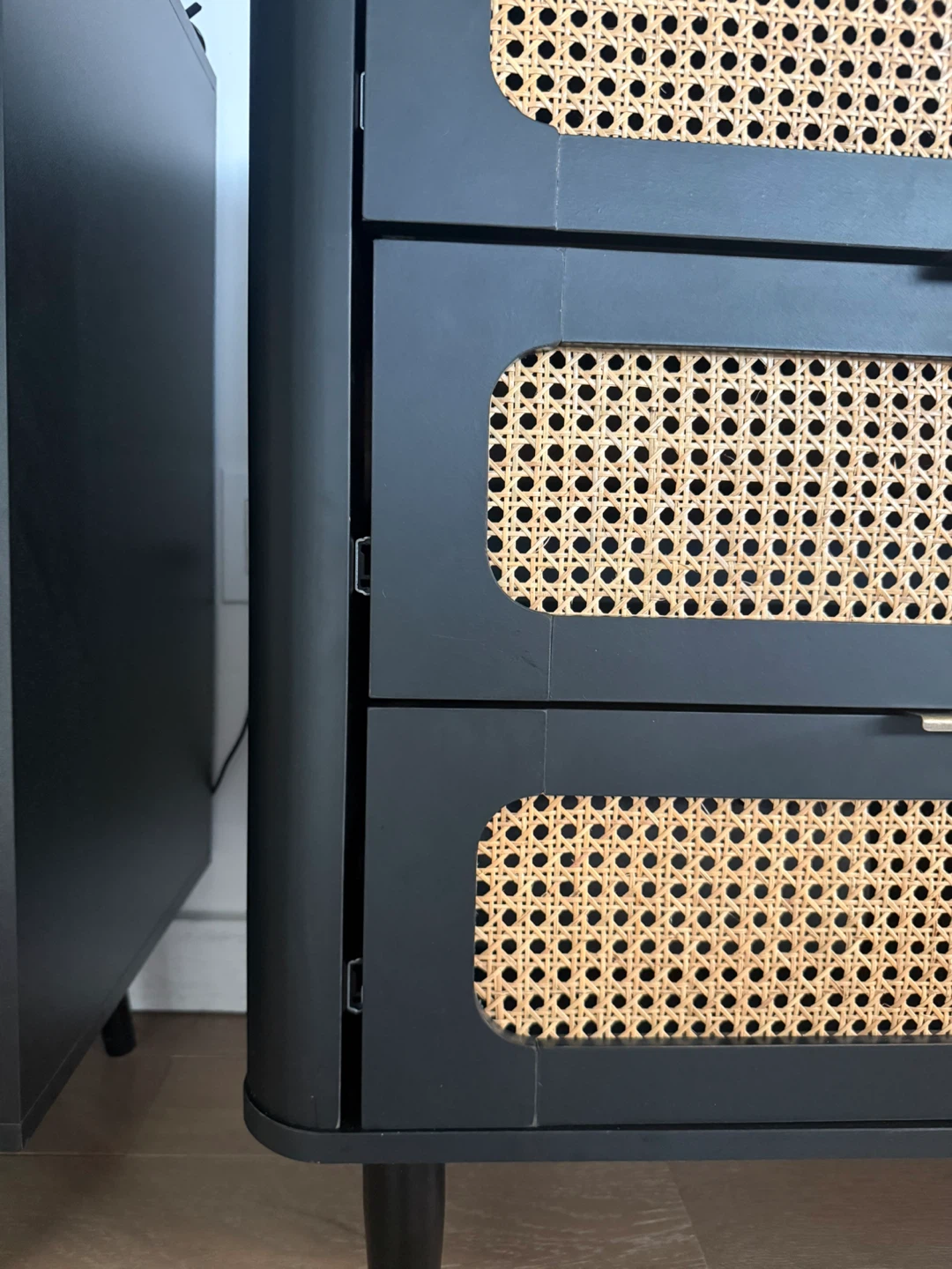 Black 3-Drawer Dresser with Rattan Fronts - photo 3