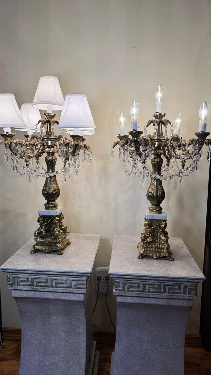 Antique Pair of candelabra table lamps with crystal accents - photo 5