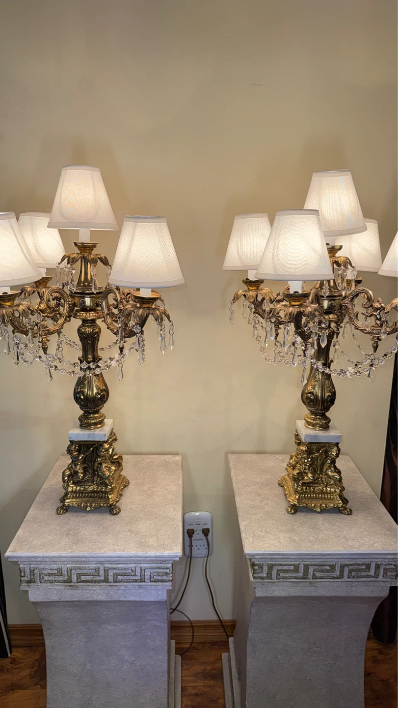 Antique Pair of candelabra table lamps with crystal accents