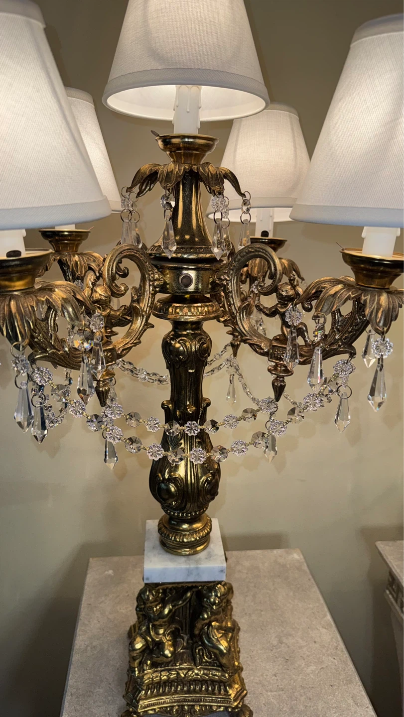 Antique Pair of candelabra table lamps with crystal accents - photo 3
