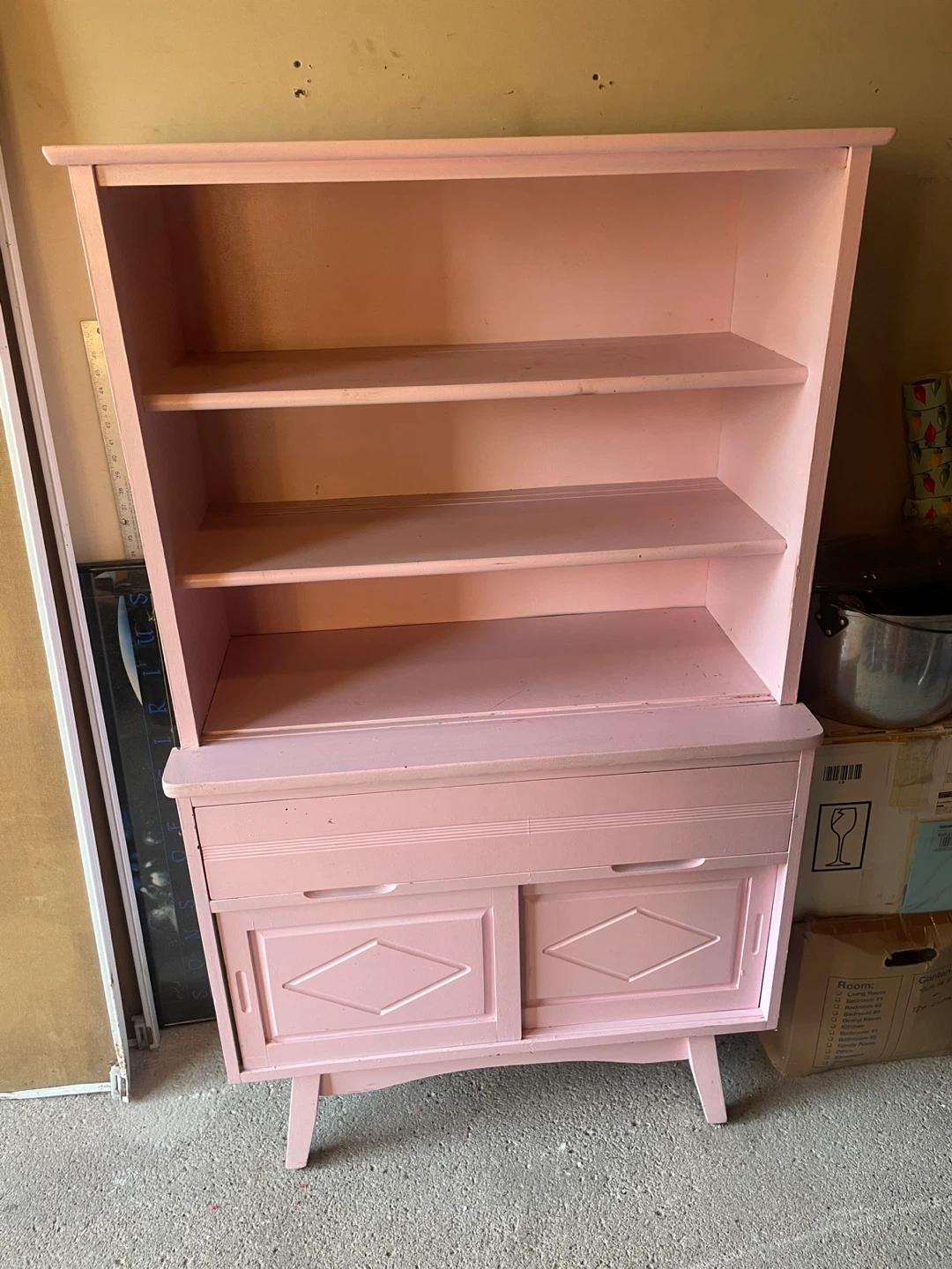 Pink Hutch with Drawers and Shelves