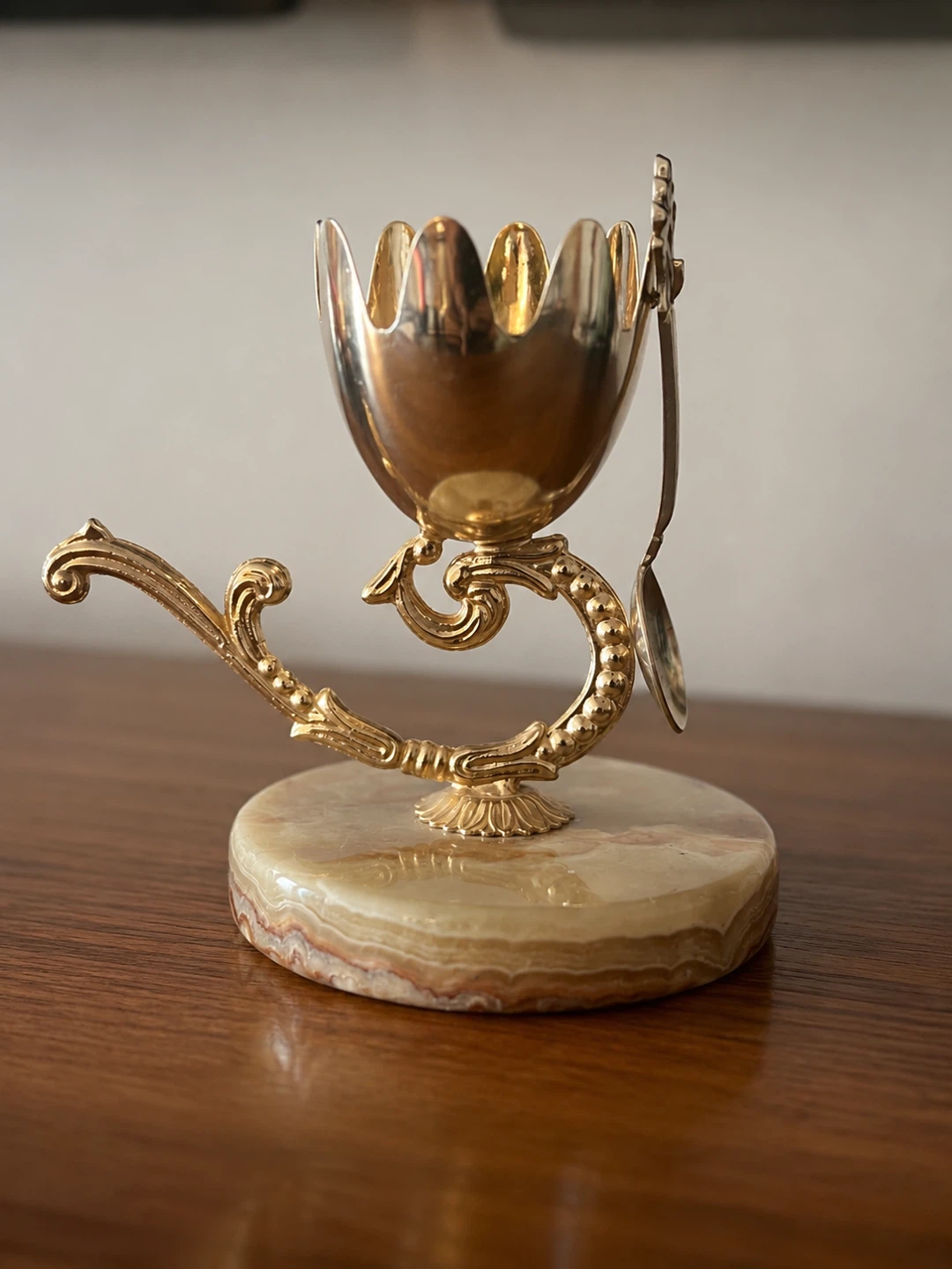 Ornate Golden Egg Cup with Spoon Made in Italy - photo 3