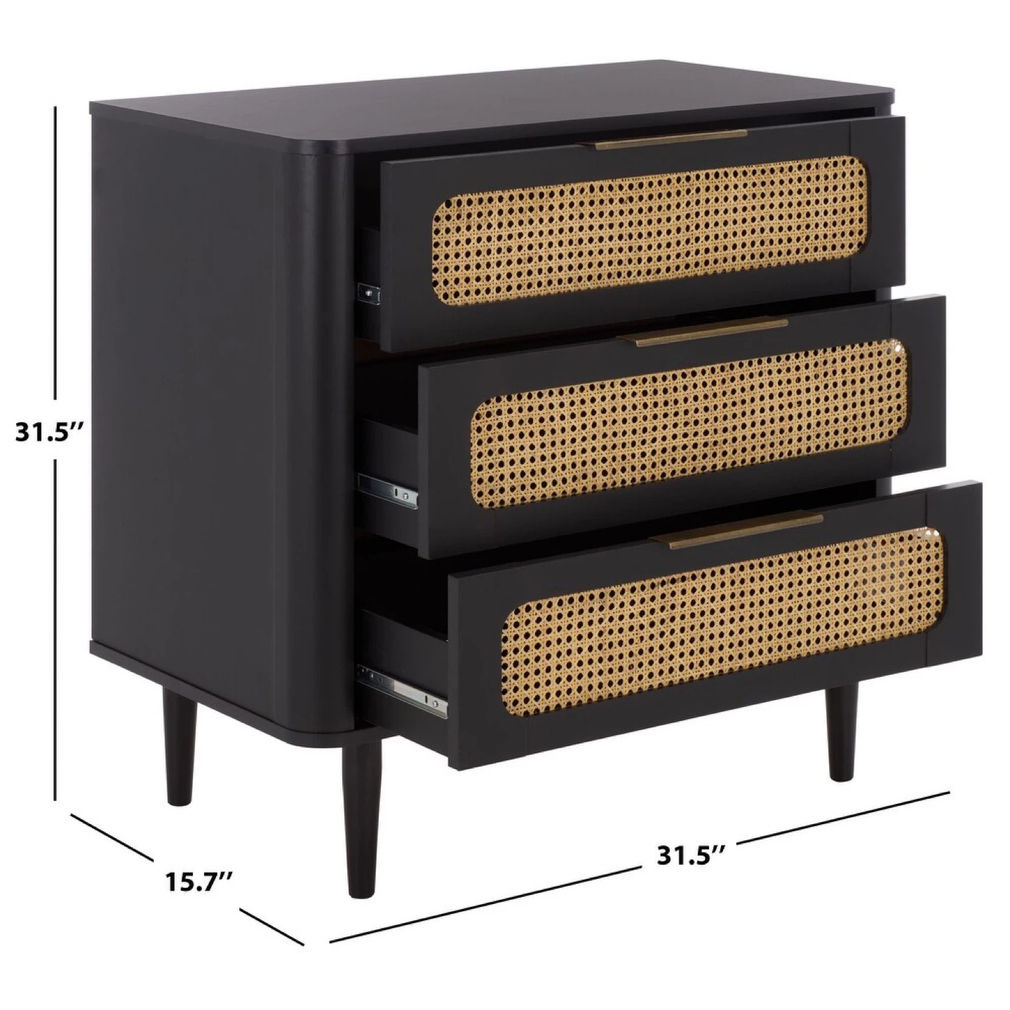 Black 3-Drawer Dresser with Rattan Fronts - photo 5