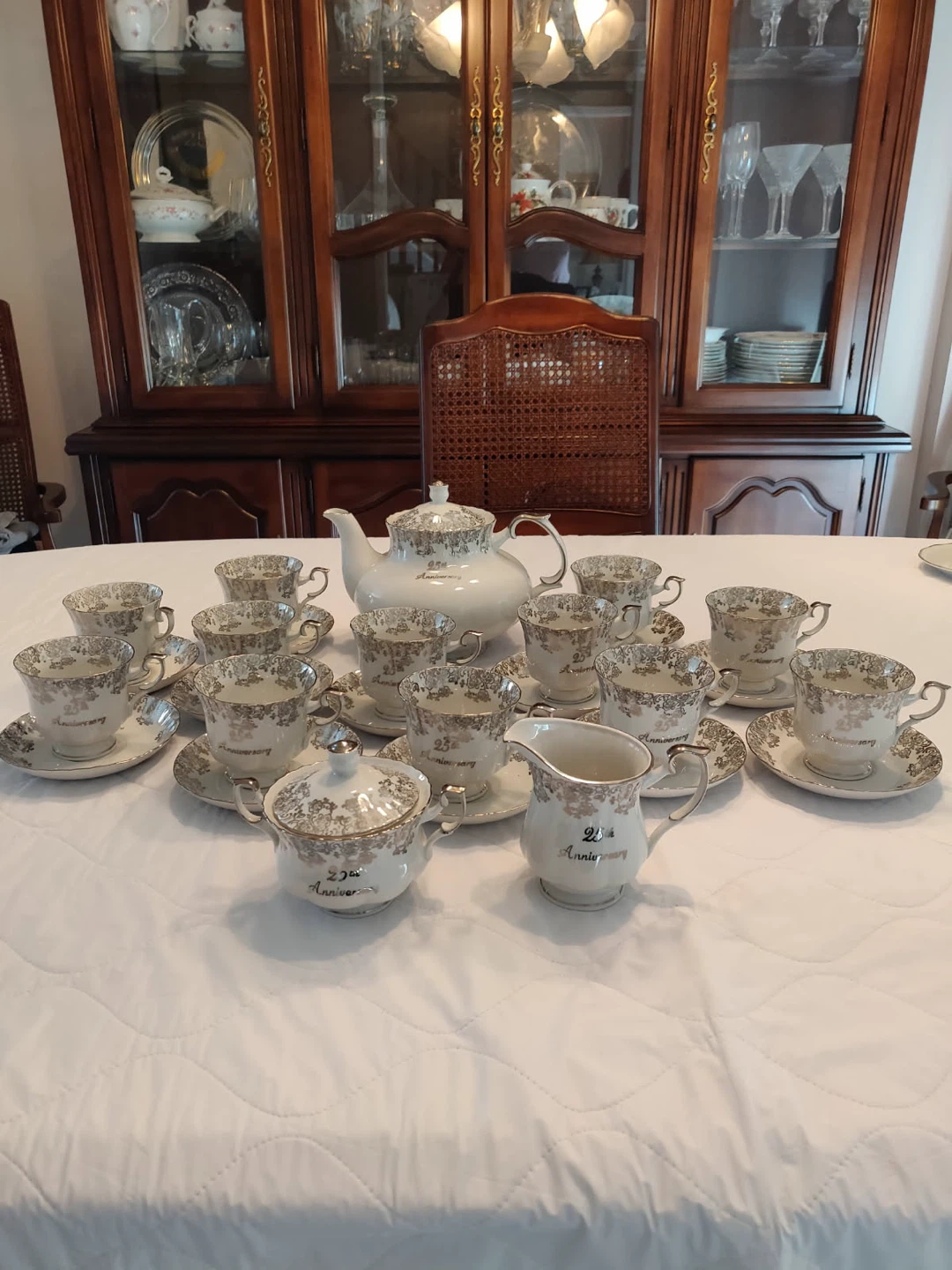 Anniversary Tea Set - Teapot,Saucers, Bowl & Creamer