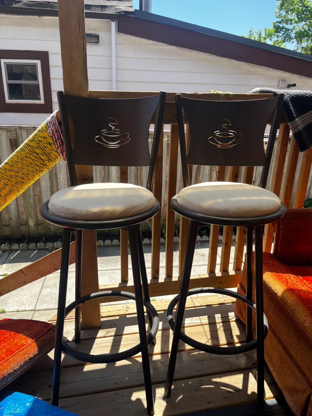 Set of 2 Bar Stools with Coffee Cup Design