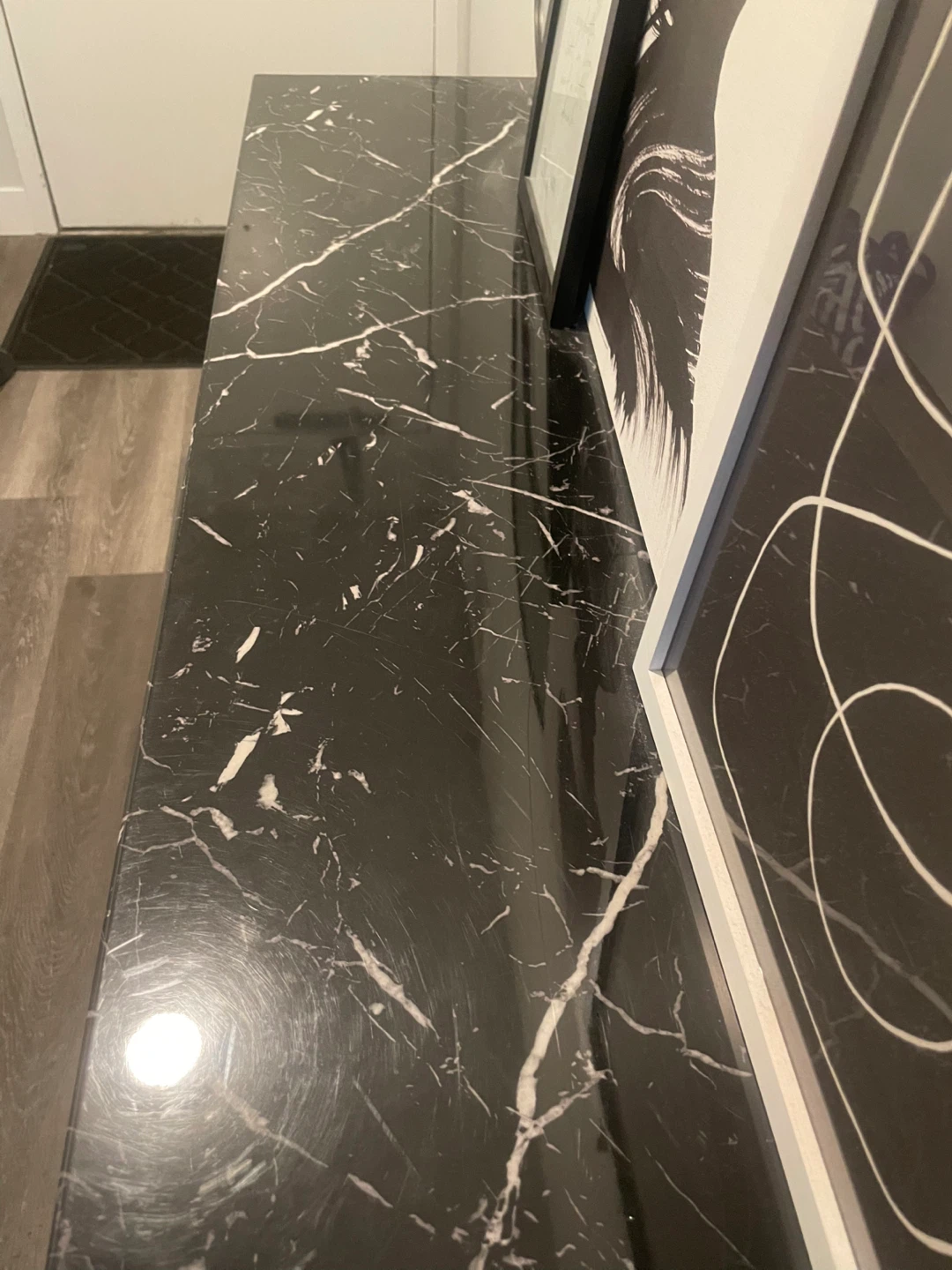 Black Marble Effect Console Table with Shelves - photo 3