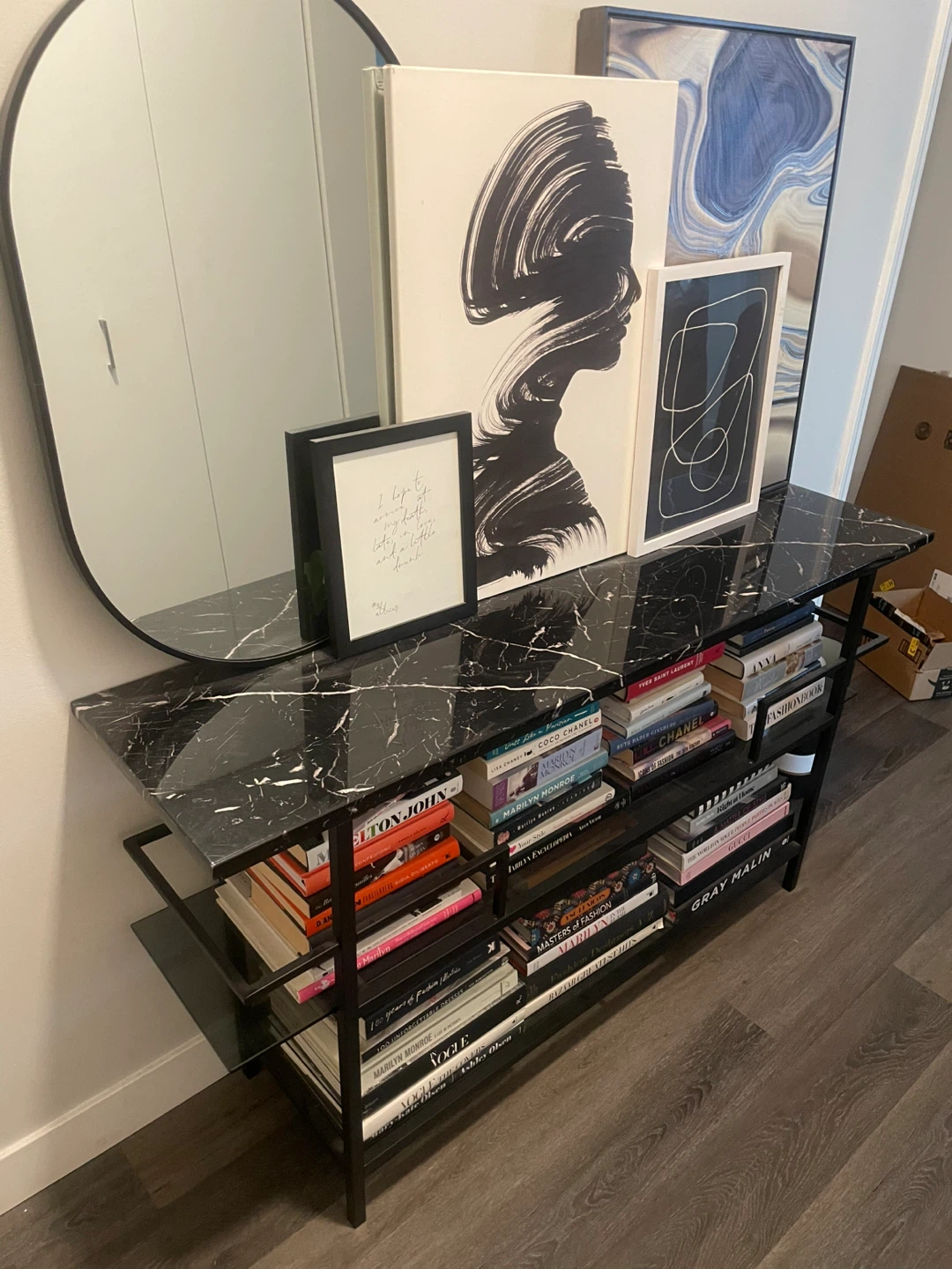Black Marble Effect Console Table with Shelves - photo 2