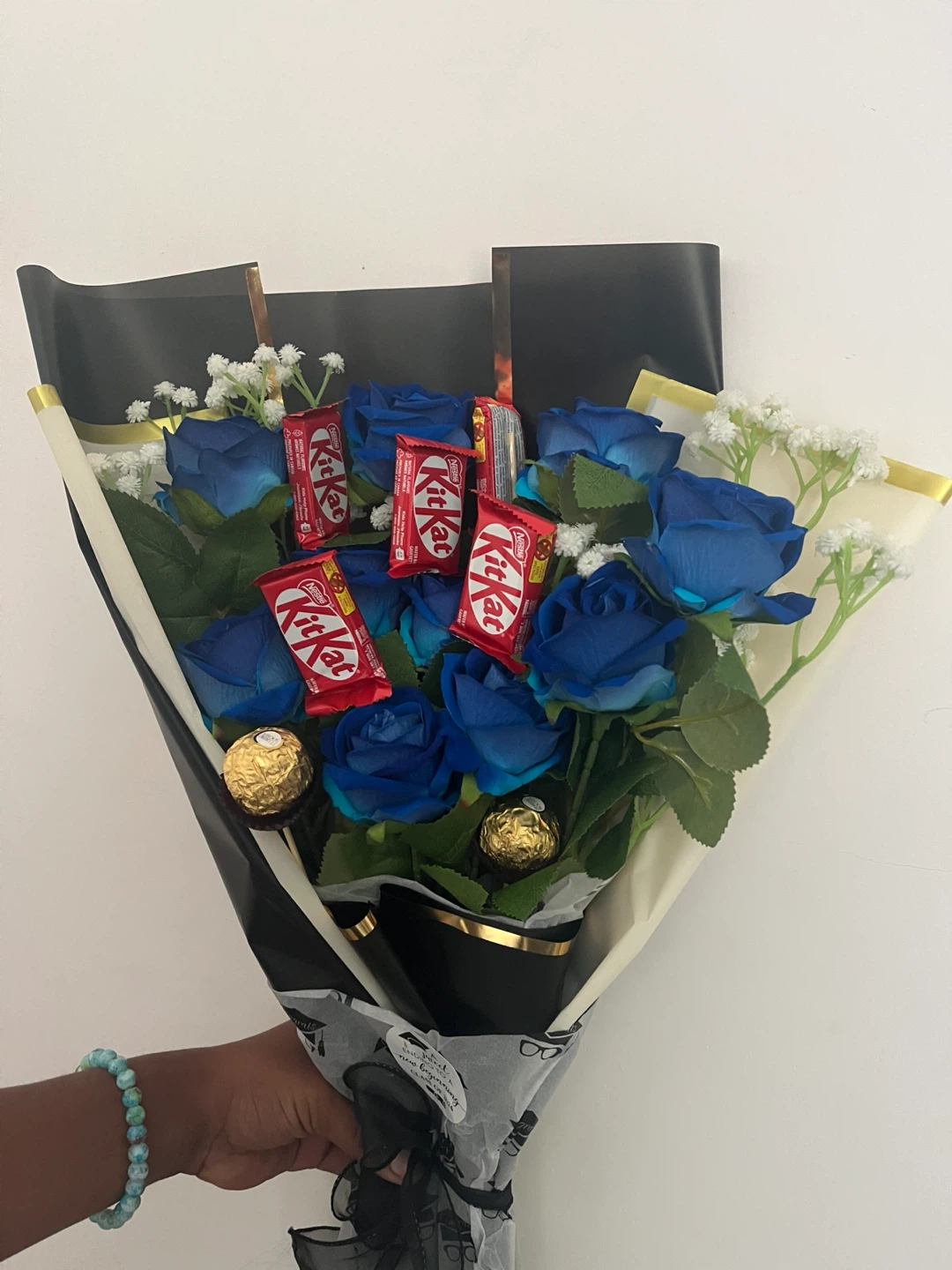 Bouquet of Blue Roses with Chocolates and Plush Toy