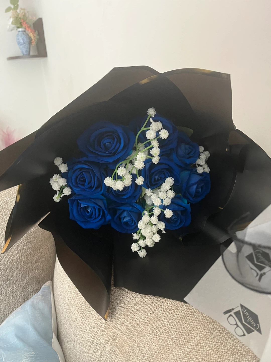 Bouquet of Blue Roses with Chocolates and Plush Toy - photo 4