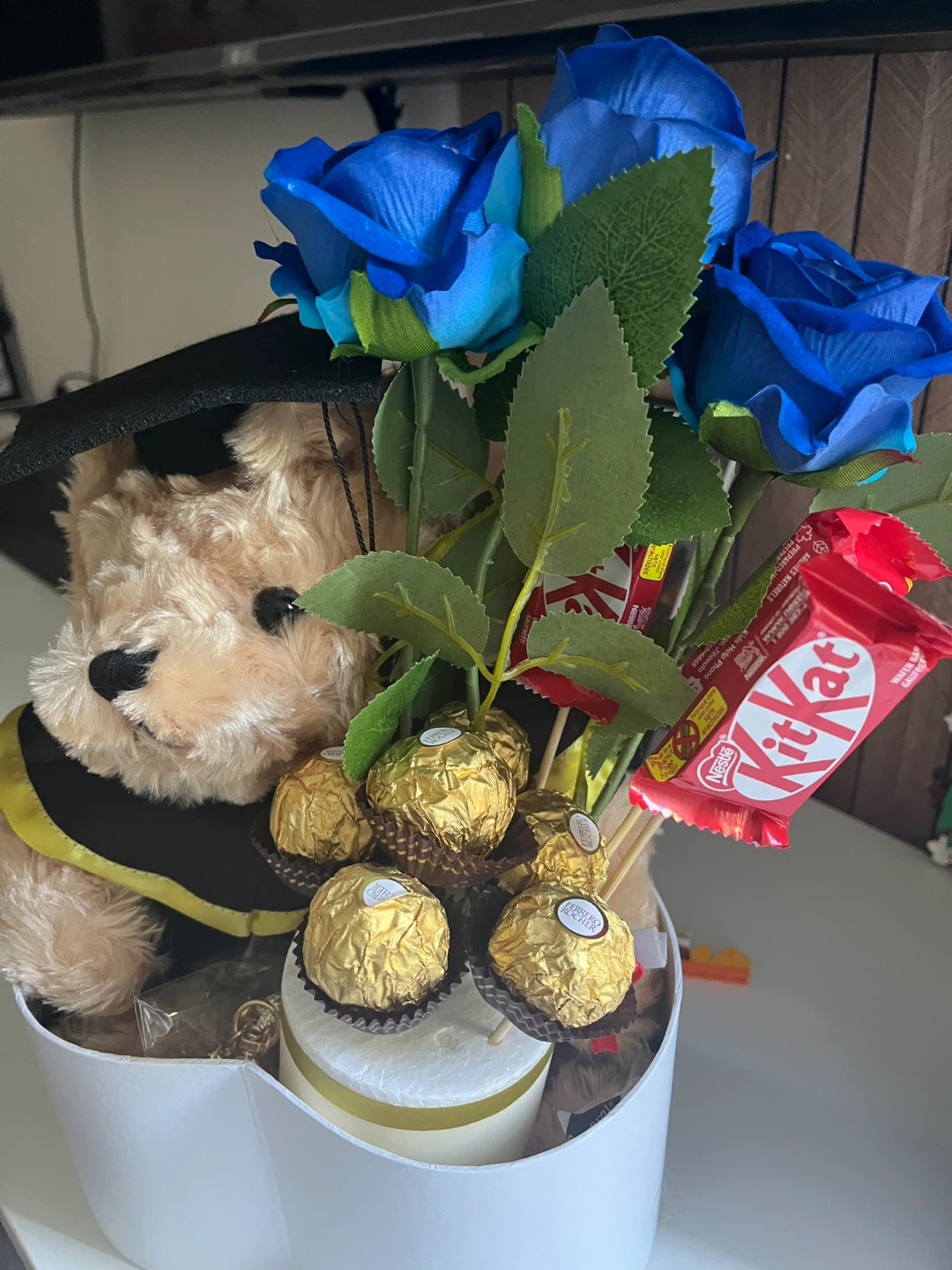 Bouquet of Blue Roses with Chocolates and Plush Toy - photo 2