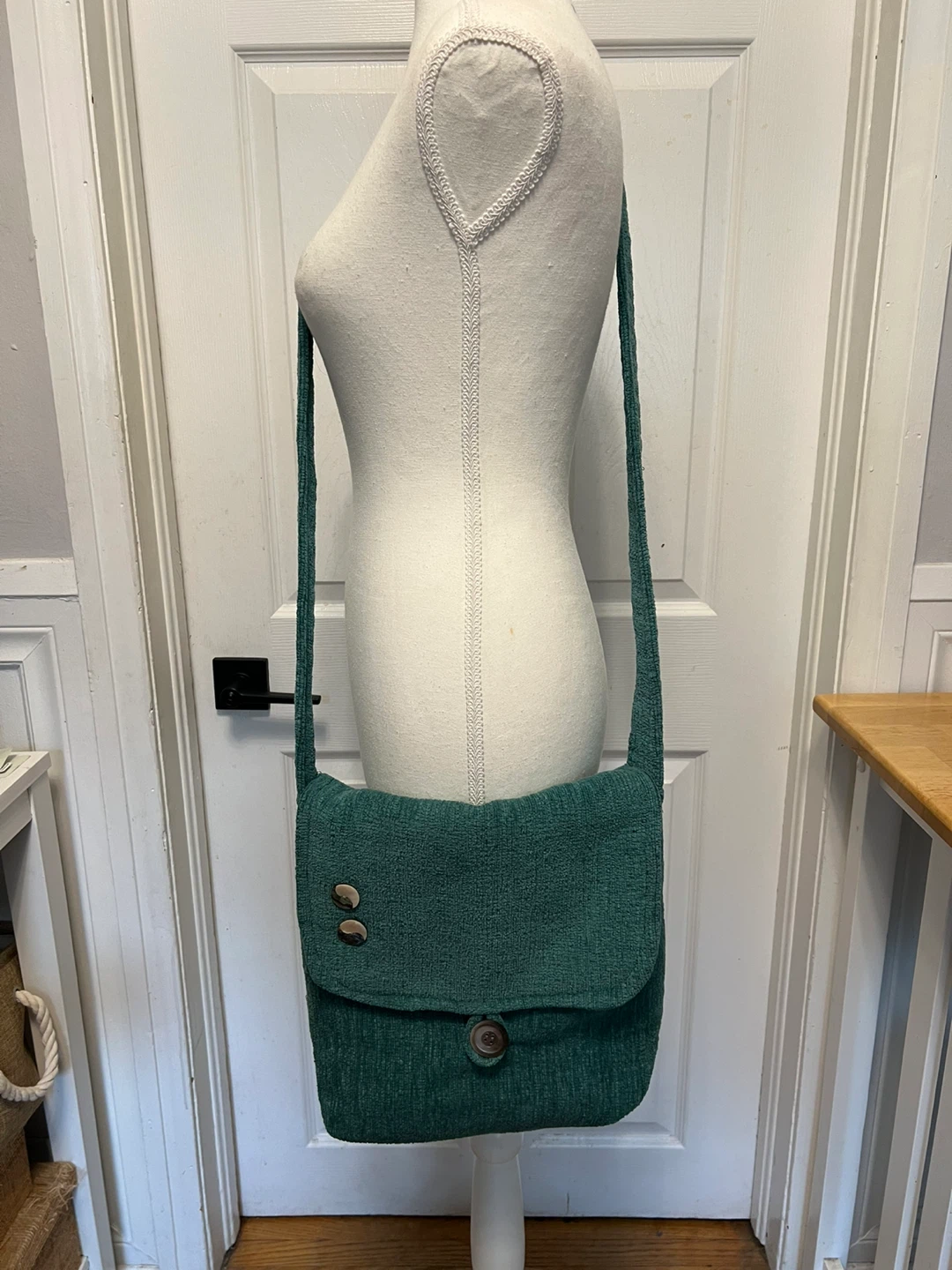 Teal Textured Crossbody Bag with Button Closure - photo 2